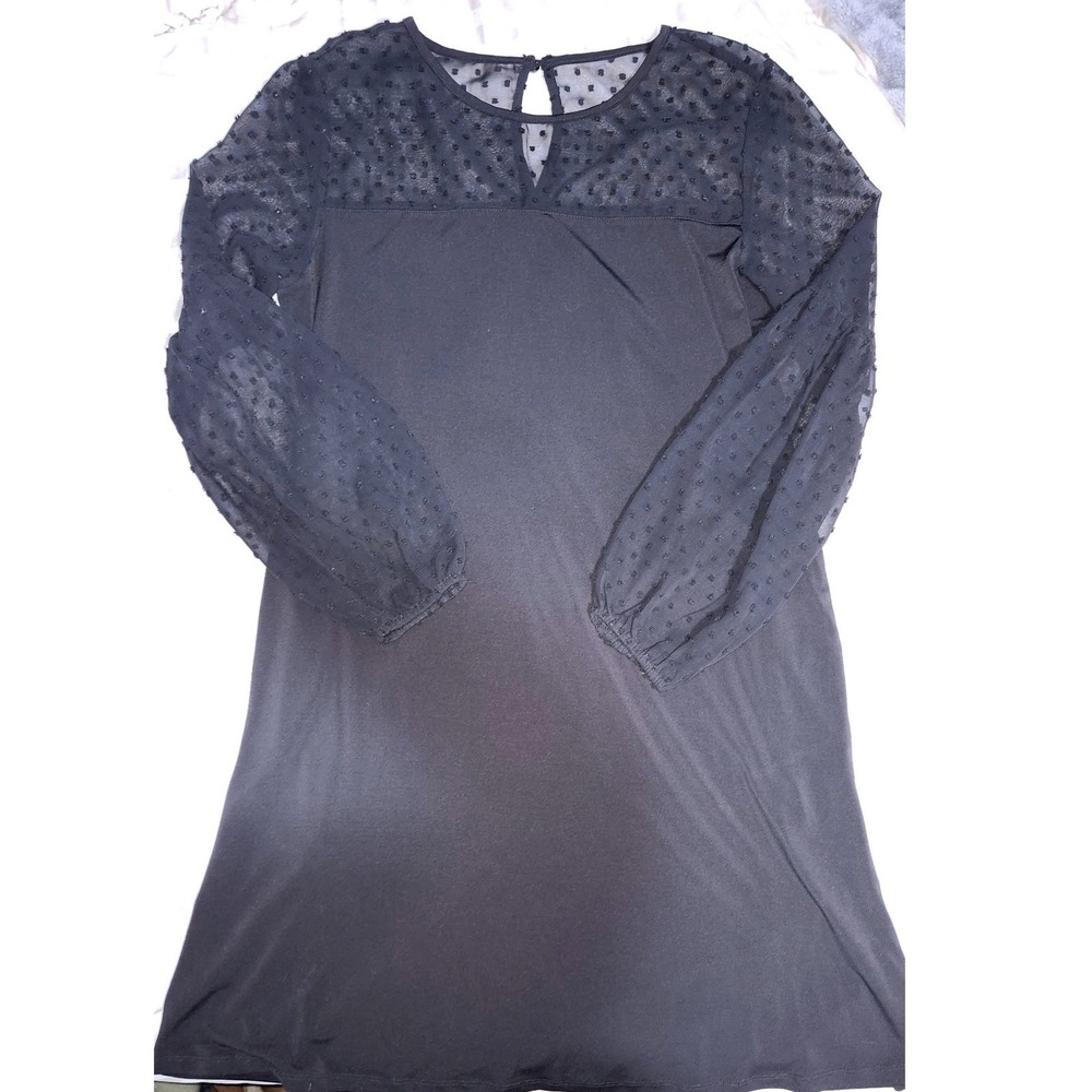 Maurices Black Swiss Dot Sheer Sleeve Keyhole Neckline A-line Dress Size‎ S